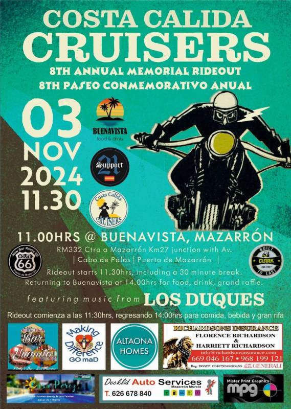 Bikers' Big Charity Bash: Costa Calida Cruisers Motorcycle Club fundraiser day November 3