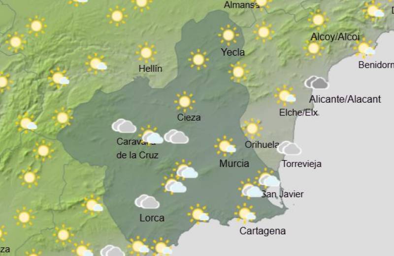 A warm spell midweek followed by sudden cold: Murcia weather forecast December 16-22