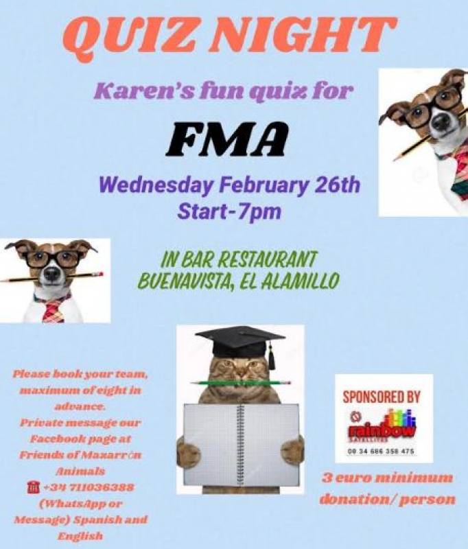 February 26 Fun quiz at Cafe Buenavista El Alamillo to raise funds for FMA