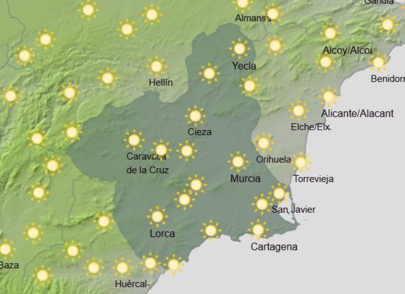 Sunny and calm up until the weekend: Murcia weekly weather forecast February 17-23