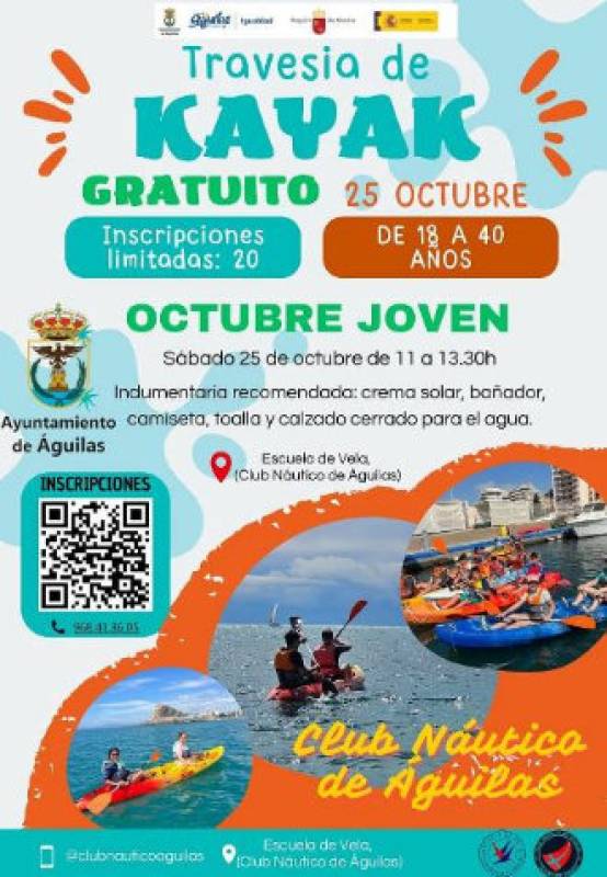 October 25 Free guided kayak trip for young people in Águilas