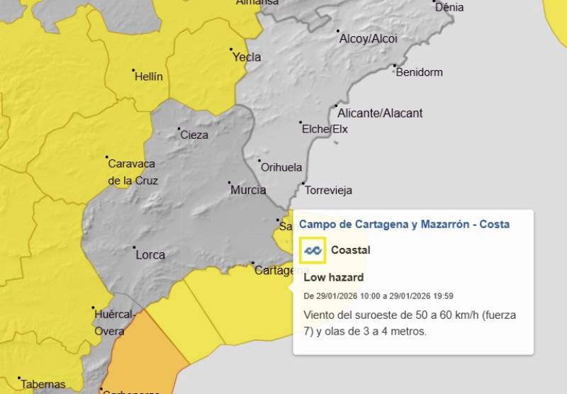 Murcia weather warnings updated for this week: Orange alert for strong winds