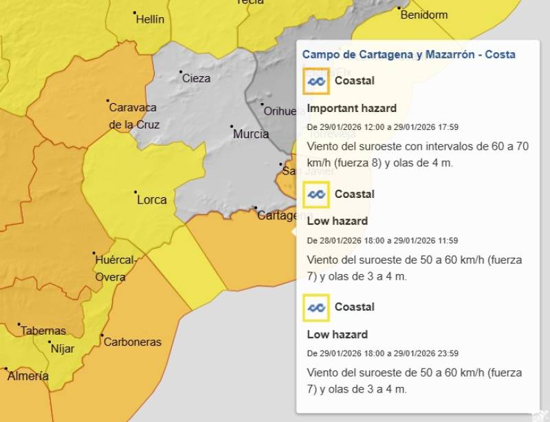Murcia weekend weather January 29-February 1: More strong winds forecast before the storm passes