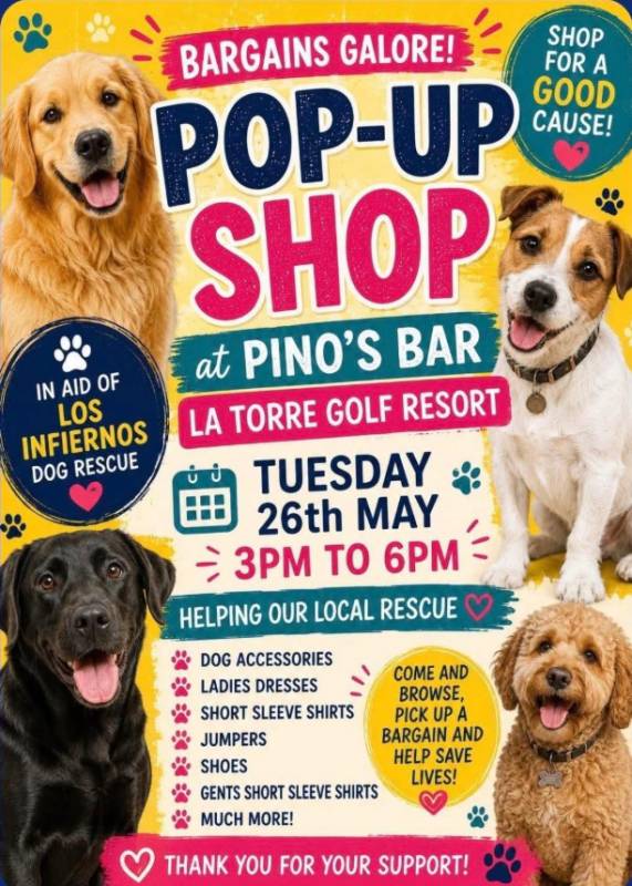 May 26 Pop-up shop on La Torre Golf Resort in aid of local dog rescue